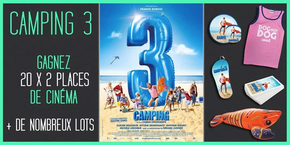 Illustration du jeu concours Camping 3 : 20 places de cinéma et de nombreux lots à gagner